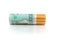 Cigarettes and money on a white background close-up