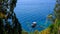 Cilento coast, Scario. Campania, Italy. View of the azure sea, coast and boat