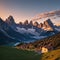 Cima Ambrizzola and Croda da Lago, Dolomites mountains, Italy, Europe. Mountains in sunset light. Italian alpine landscape