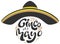 Cinco de Mayo. Black sombrero hat and lettering text for greeting card