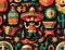 Cinco de mayo bright flat pattern in cartoon style on dark background. Mexican national traditional holiday. Generative AI