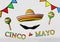 Cinco de Mayo festival celebration Maracas mariachi music sombrero hat mustache 3D rendering Viva Mexico greeting banner