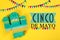 Cinco de Mayo festive poster. Bright funny pinata on yellow background, top view