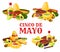 Cinco de Mayo holiday icon of mexican food, drink