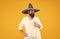 cinco de mayo mexican celebration. bearded man in sombrero and poncho. mexican party concept. travel to mexico