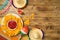 Cinco de Mayo Mexican holiday concept with nacho chips and party decorations on wooden table background. Top view, flat lay