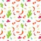 Cinco De Mayo Mexican Holiday Seamless Pattern With Cactus, Sombrero, Maracas And Chili Pepper