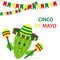 Cinco De Mayo multicolored sombrero, green cactus and maracas fe