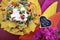 Cinco de Mayo party table with nachos food platter