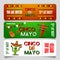 Cinco de Mayo poster design template with lettering, flaming red pepper jalapeno and sombrero - symbols of holiday. EPS