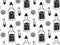 Cinco de Mayo seamless pattern with doodle style Mexican symbols - tequila bottle, glass, lime. Linear hand drawn balck