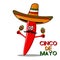 Cinco De Mayo sombrero, chili pepper, cactus and maracas festive design. For celebration of the Mexican holiday on May 5