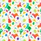 Cinco de Mayo watercolor rainbow vector seamless pattern with sombrero, balloons, pinata, confetti and maracas