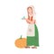 Cinderella in Poor Clothing with Pumpkin Holding Shoe as Fabulous Medieval Character from Fairytale Vector Illustration