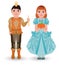 Cinderella princess with pumpkin and little prince with pumpkin