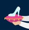 Cinderella tries on the glass slipper vector flat