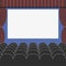 Cinema auditorium in flat style with seats, curtain and blank screen. Movie or theatre hall. Vector.