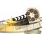 Cinema background with retro filmstrip, clapper and star