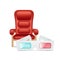 Cinema chair and movie glasses isolated