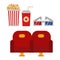 Cinema chairs and entertainment equipment vector illustration.