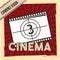 Cinema coming soon poster film strip countdown red stripes background