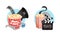 Cinema Elements with Popcorn Basket and Megaphone Vector Composition Set