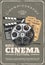 Cinema festival retro poster, film and tickets