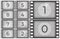 Cinema film countdown. Old movie films strip frame, vintage intro screen counting numbers or retro timer frames vector