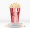 Cinema food popcorn in disposable bowl on pedestal. Realistic vector popcorn on 3d pedestal