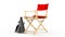 Cinema Industry Concept. Red Director Chair, Movie Clapper and Megaphone
