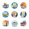 Cinema industry detailed flat icons set