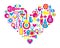 Cinema love - heart with many vector icons