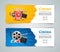 Cinema movie banner poster design template. Film clapper, 3D glasses, popcorn. Cinema banner layout