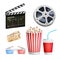 Cinema Movie Icons Set. Realistic Items Film Festival Directors Attributes TV. Cinematography Movie Festival Concept