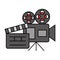 Cinema movie projector camera clapboard