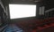 Cinema or movie theater. Blank white screen on the movie theater wall. There were no people on the red chair. 3D rendering