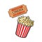 Cinema objects - popcorn bucket and retro style ticket