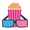 Cinema popcorn and 3d glasses movie film