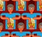 Cinema seamless pattern. Spectator in stereo glasses and popcorn