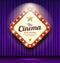 Cinema Theater sign shaped square light up on purple curtain design background