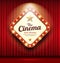 Cinema Theater sign shaped square light up on red curtain design