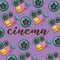 Cinema videocamera over purple background design