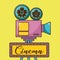 Cinema videocamera over yellow background design