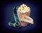 Cinema Vintage with film strip, popcorn and movie ticket