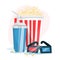 Cinema web banner concept. Pop corn, filmstrip, clapper