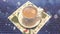 Cinemagraph - Animated snow falling on the white cup of coffee with heart shaped cookie on a table with a checkered
