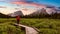 Cinemagraph Continuous Loop Animation. Female Backpacker Hiking in Canadian Rockies