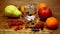 Cinemagraph of table with fresh fruits and glass of water