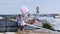 Cinemagraph. Young couple sitting on the roof with balloons