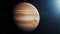 Cinematic 3D graphics of Jupiter and its moon